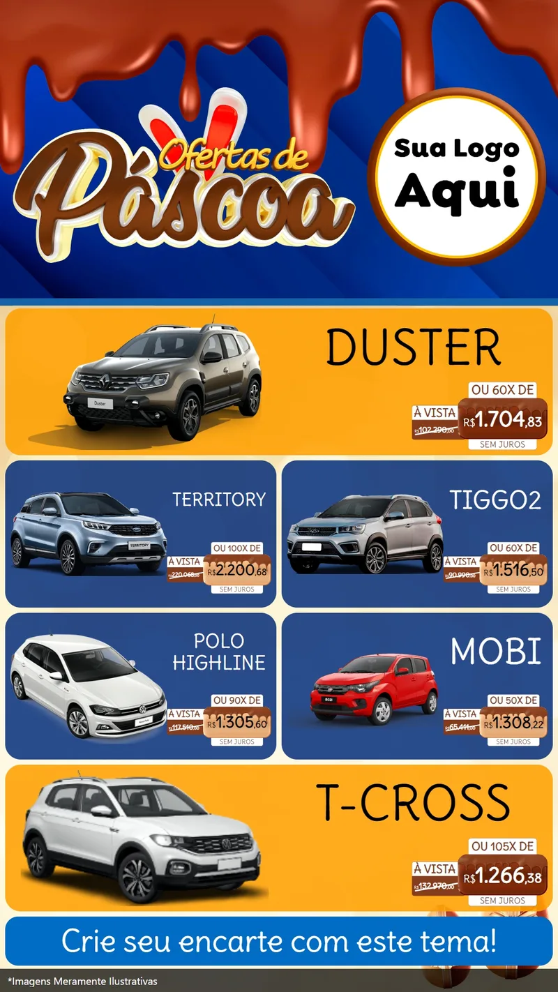 Modelo de TV para TV Vertical com o tema Ofertas de Páscoa para Concessionaria de Carros