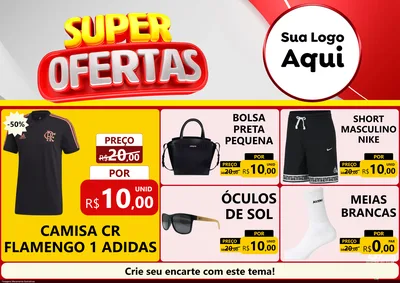 Modelo de Encarte para Encarte A4 Horizontal com o tema Super Ofertas para Roupas e acessórios