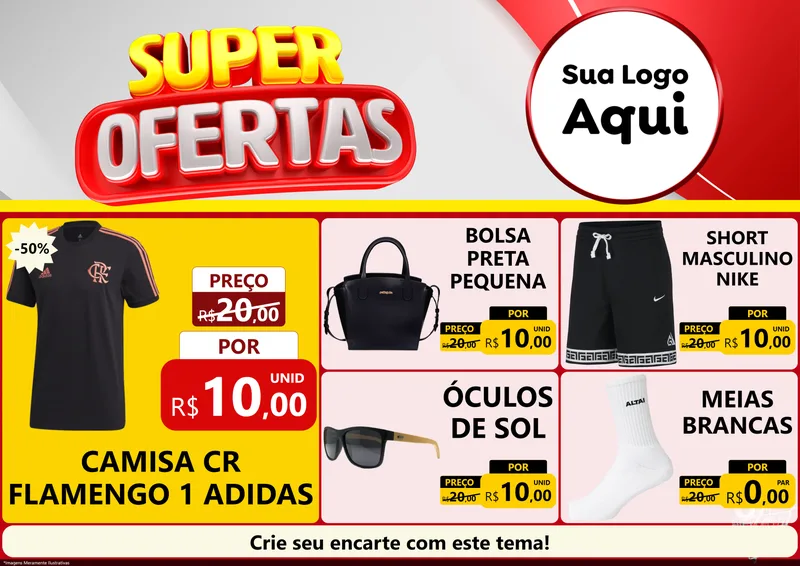 Modelo de Encarte para Encarte A4 Horizontal com o tema Super Ofertas para Roupas e acessórios