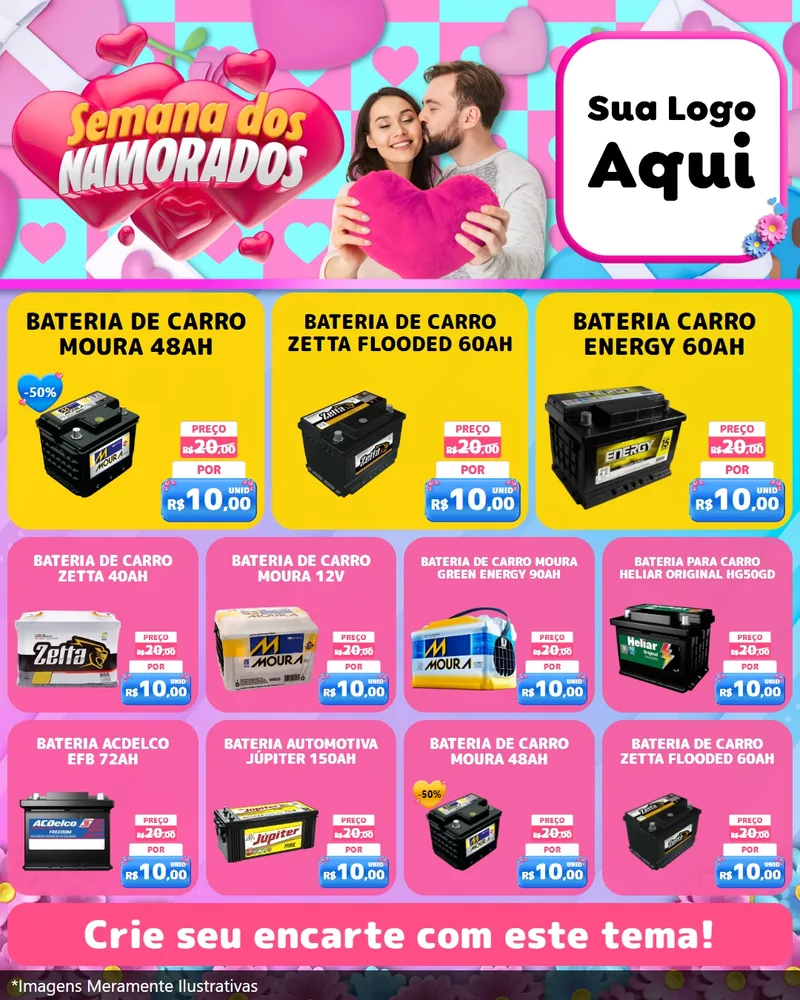 Modelo de Rede Social para Feed Instagram com o tema Semana dos Namorados para Baterias Elétricas
