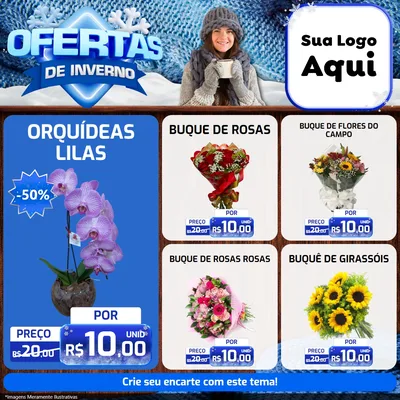 Modelo de Rede Social para Feed Facebook com o tema Ofertas de Inverno para Floricultura e jardim