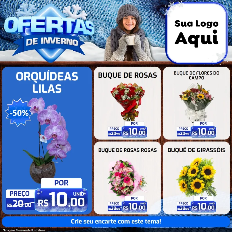 Modelo de Rede Social para Feed Facebook com o tema Ofertas de Inverno para Floricultura e jardim