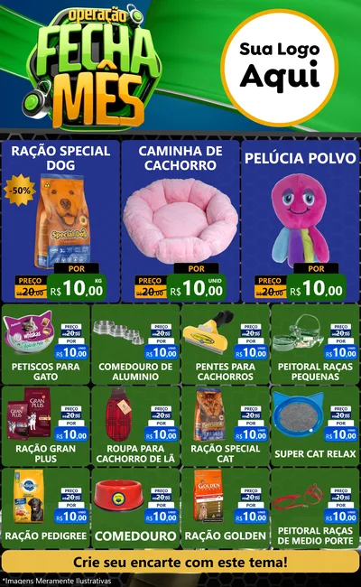 Modelo de Encarte para Encarte Grande com o tema Operação Fecha Mês para Pet Shop