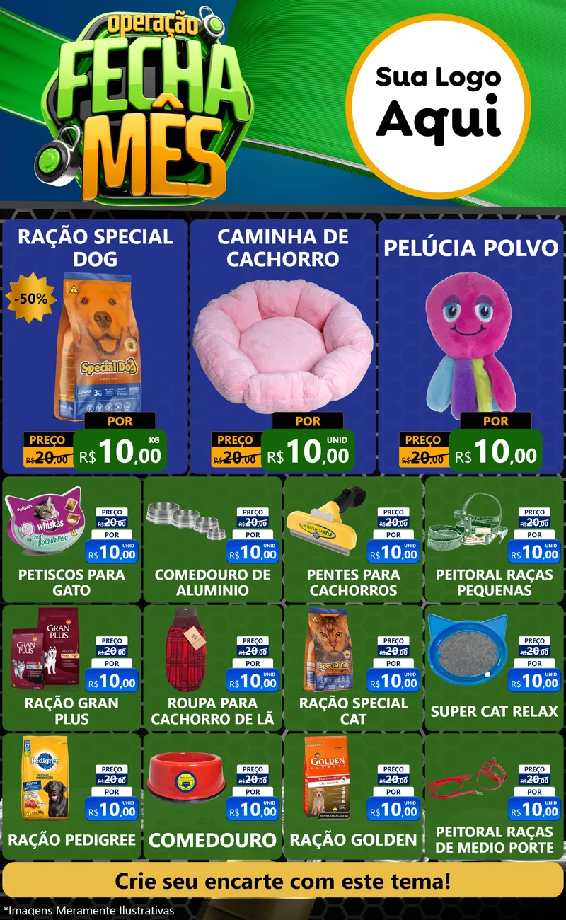 Modelo de Encarte para Encarte Grande com o tema Operação Fecha Mês para Pet Shop