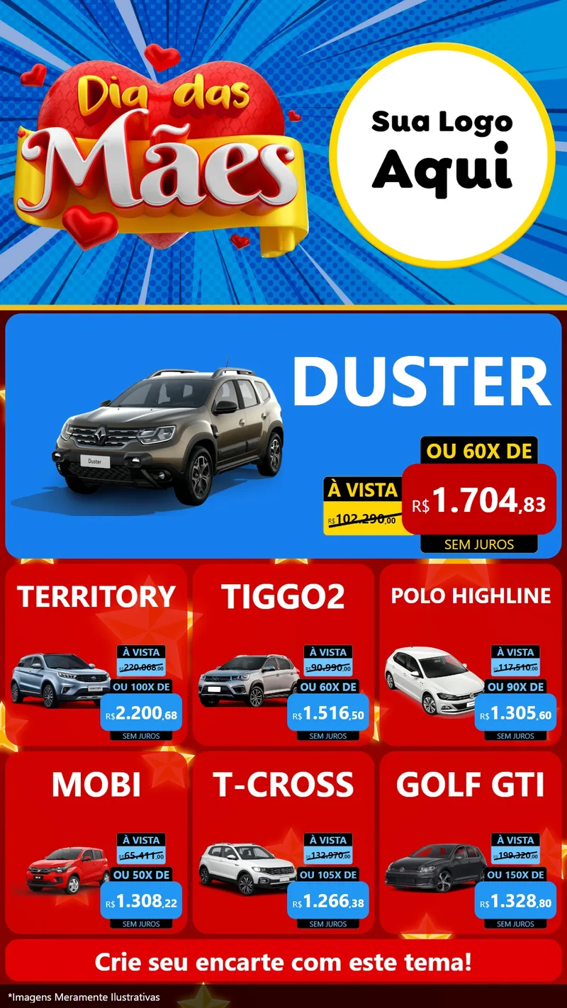 Modelo de Rede Social para Stories com o tema Dia das Mães para Concessionaria de Carros