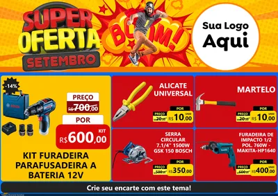Modelo de Encarte para Encarte A4 Horizontal com o tema Super Oferta Setembro para Maquinas e Ferramentas