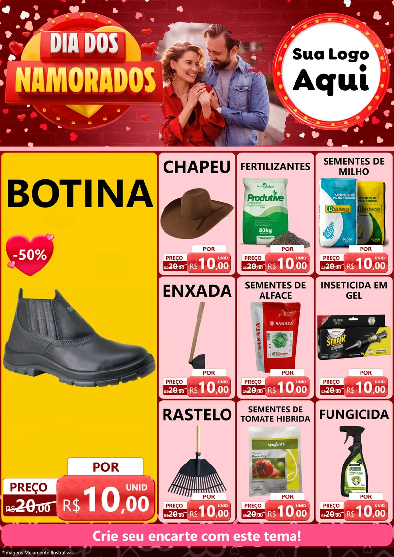 Modelo de Encarte para Encarte A4 Vertical com o tema Dia Dos Namorados para Agropecuária