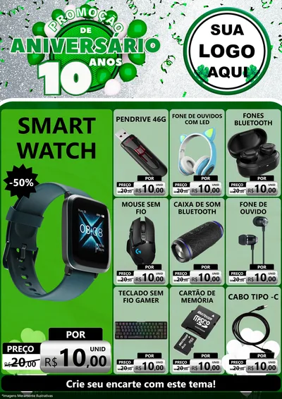 Modelo de Encarte para Encarte A4 Vertical com o tema Promoção de Aniversário - 10 Anos para Informática