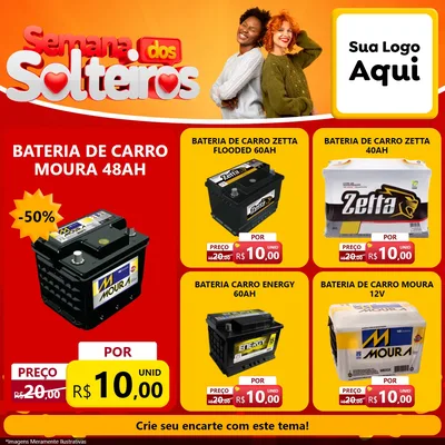 Modelo de Rede Social para Feed Facebook com o tema Semana dos Solteiros para Baterias Elétricas