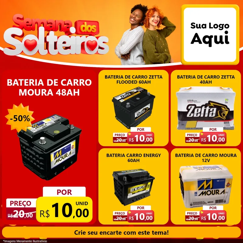 Modelo de Rede Social para Feed Facebook com o tema Semana dos Solteiros para Baterias Elétricas