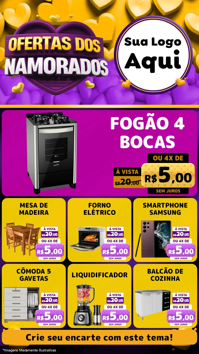 Modelo de Rede Social para Stories com o tema Oferta Dos Namorados para Móveis e Eletro
