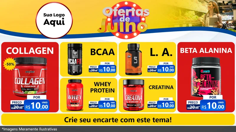 Modelo de TV para TV Horizontal com o tema Ofertas de Julho para Suplementos alimentares