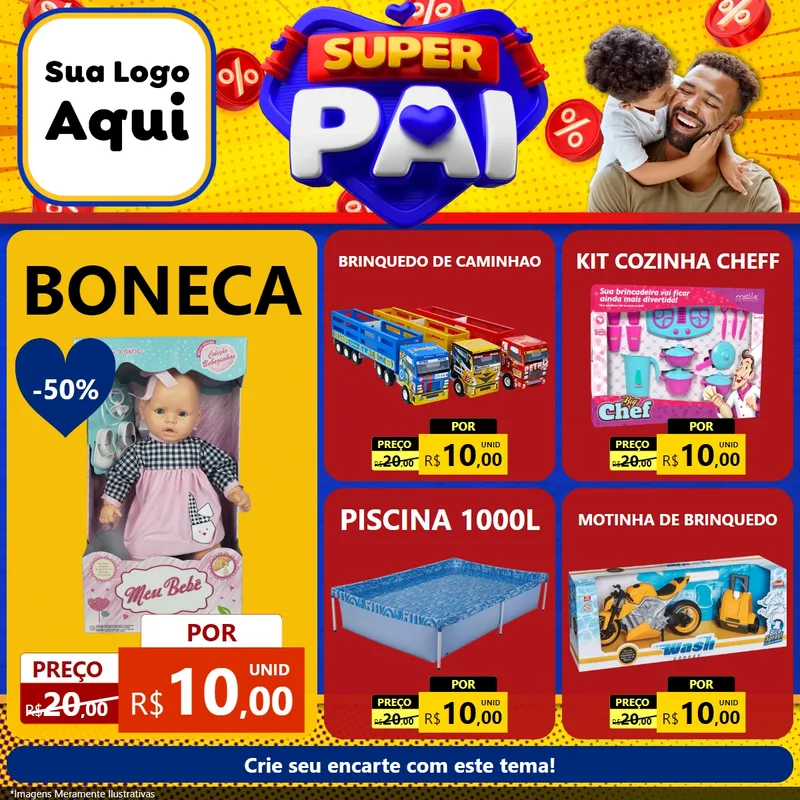 Modelo de Rede Social para Feed Facebook com o tema Super Pai para Brinquedos