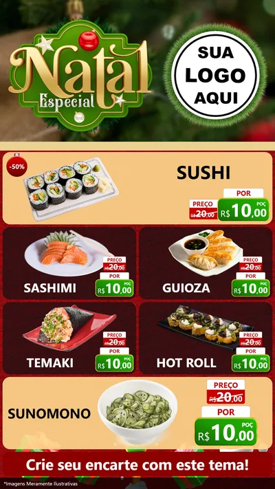 Modelo de TV para TV Vertical com o tema Natal Especial para Comida japonesa