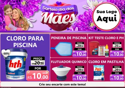 Modelo de Encarte para Encarte A4 Horizontal com o tema Sorteio Dia das Mães para Produtos para Piscina