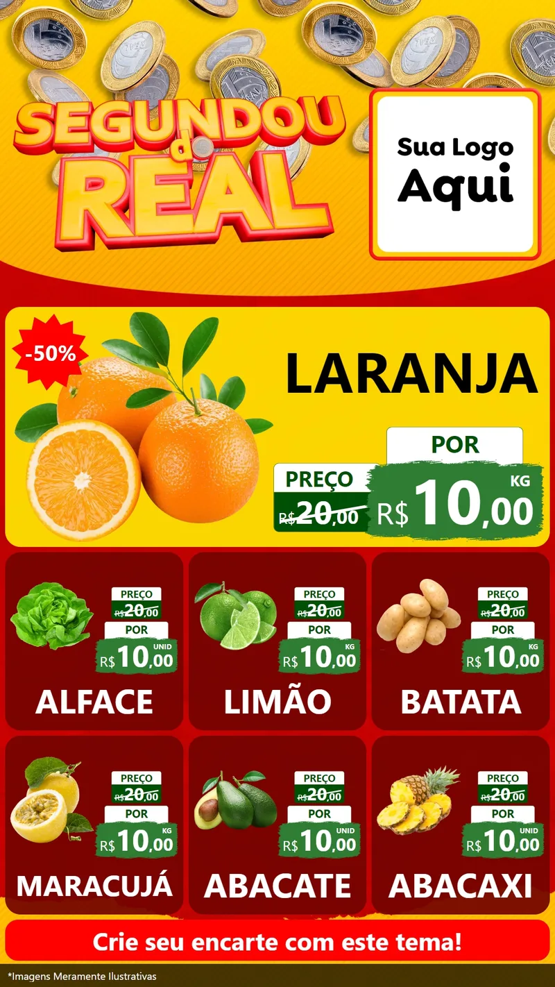 Modelo de Rede Social para Stories com o tema Segundou do Real para Hortifrúti