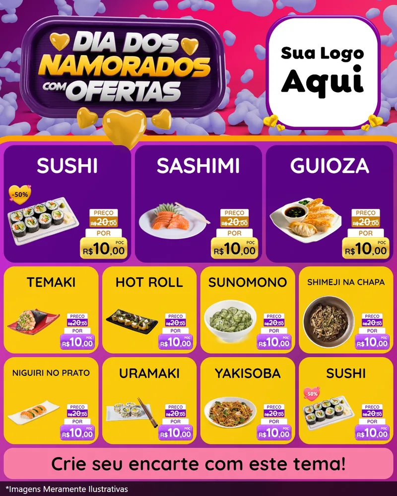 Modelo de Rede Social para Feed Instagram com o tema Dia Dos Namorados Com Ofertas para Comida japonesa
