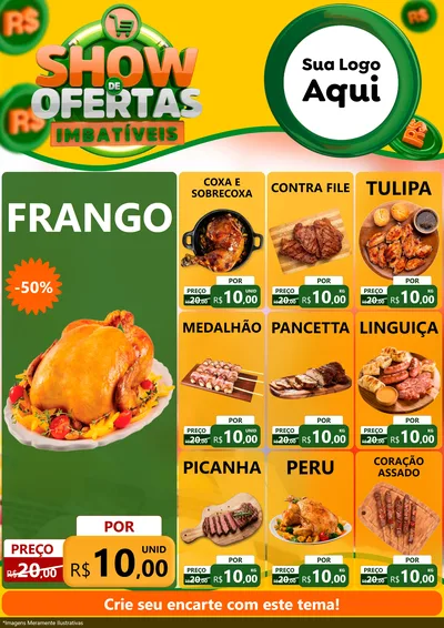 Modelo de Encarte para Encarte A4 Vertical com o tema Show de Ofertas Imbatíveis para Assados