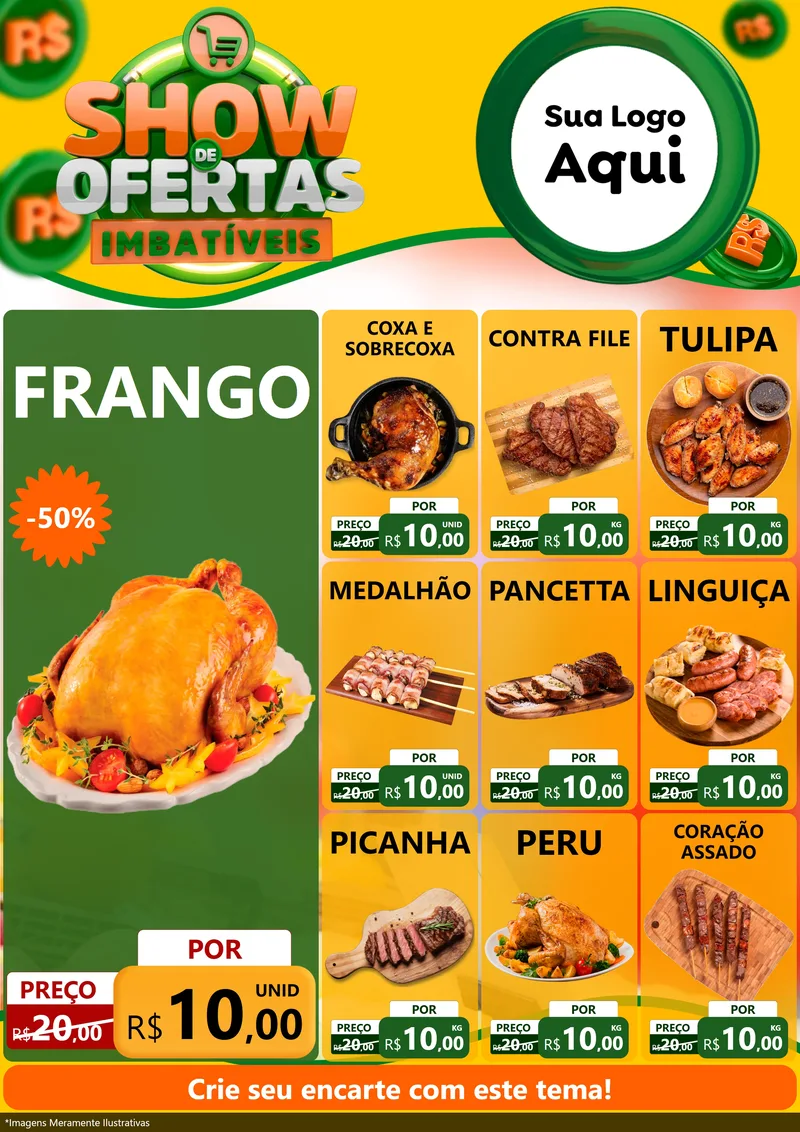 Modelo de Encarte para Encarte A4 Vertical com o tema Show de Ofertas Imbatíveis para Assados