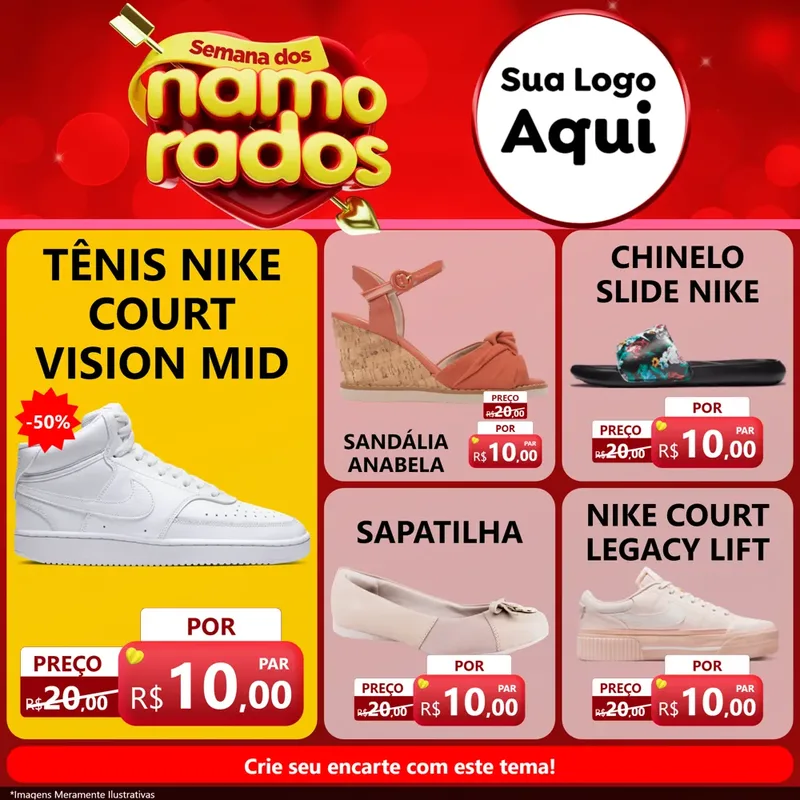 Modelo de Rede Social para Feed Facebook com o tema Semana dos namorados para Calçados
