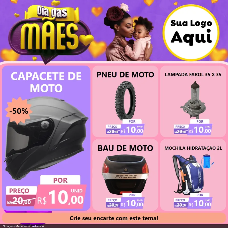 Modelo de Rede Social para Feed Facebook com o tema Dia das Mães para Moto peças
