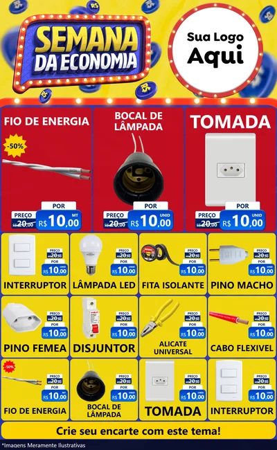Modelo de Encarte para Encarte Grande com o tema Semana da Economia para Materiais Elétricos