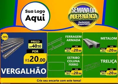 Modelo de Encarte para Encarte A4 Horizontal com o tema Semana da Independência Declaramos Preços Baixos para Ferragens