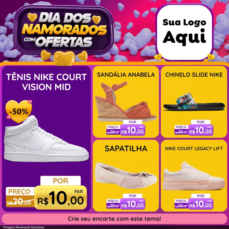 Modelo de Rede Social para Feed Facebook com o tema Dia Dos Namorados Com Ofertas para Calçados