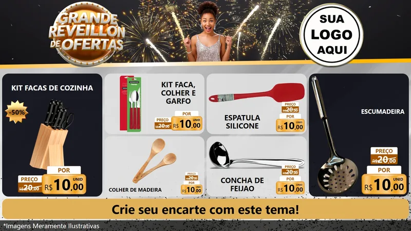 Modelo de TV para TV Horizontal com o tema Grande Réveillon de Ofertas para Utilidades Domésticas