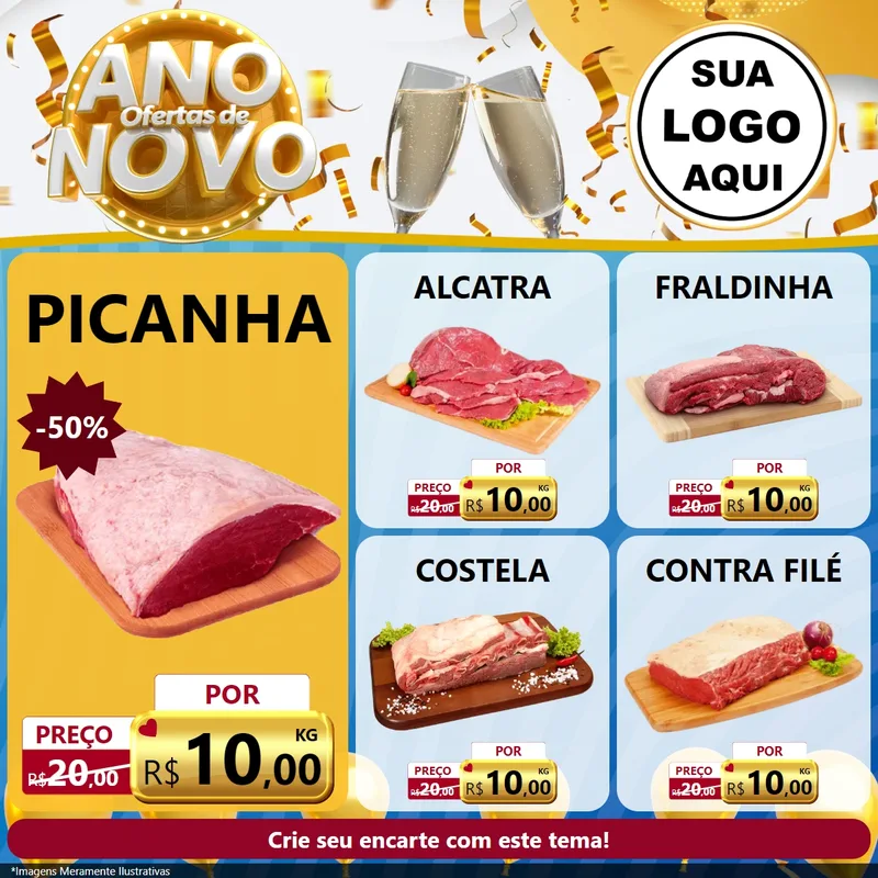 Modelo de Rede Social para Feed Facebook com o tema Ofertas de Ano Novo para Açougue