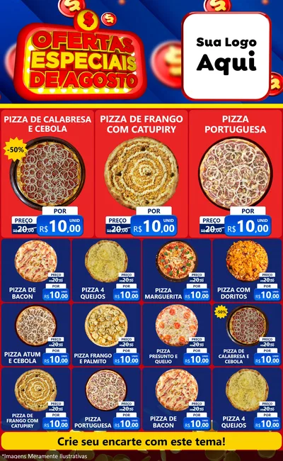 Modelo de Encarte para Encarte Grande com o tema Ofertas Especiais de Agosto para Pizzaria