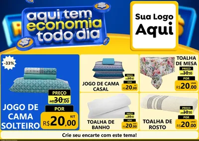 Modelo de Encarte para Encarte A4 Horizontal com o tema Aqui Tem Economia Todo Dia para Cama, Mesa e Banho