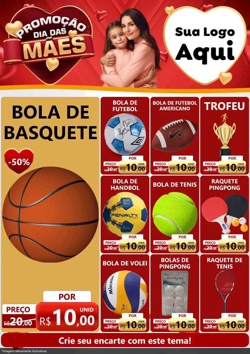 Modelo de Encarte para Encarte A4 Vertical com o tema Promoção Dia das Mães para Artigos Esportivos