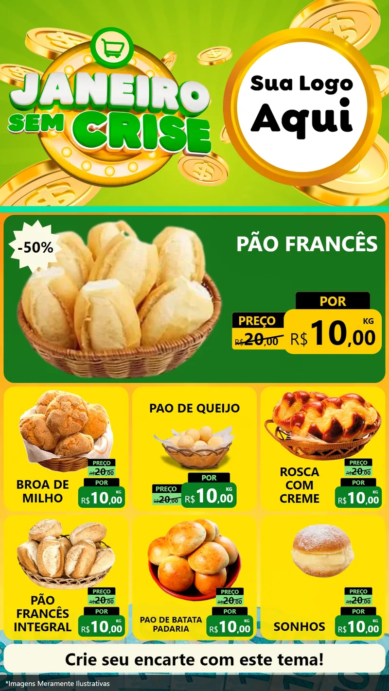 Modelo de Rede Social para Stories com o tema Janeiro Sem Crise para Padaria
