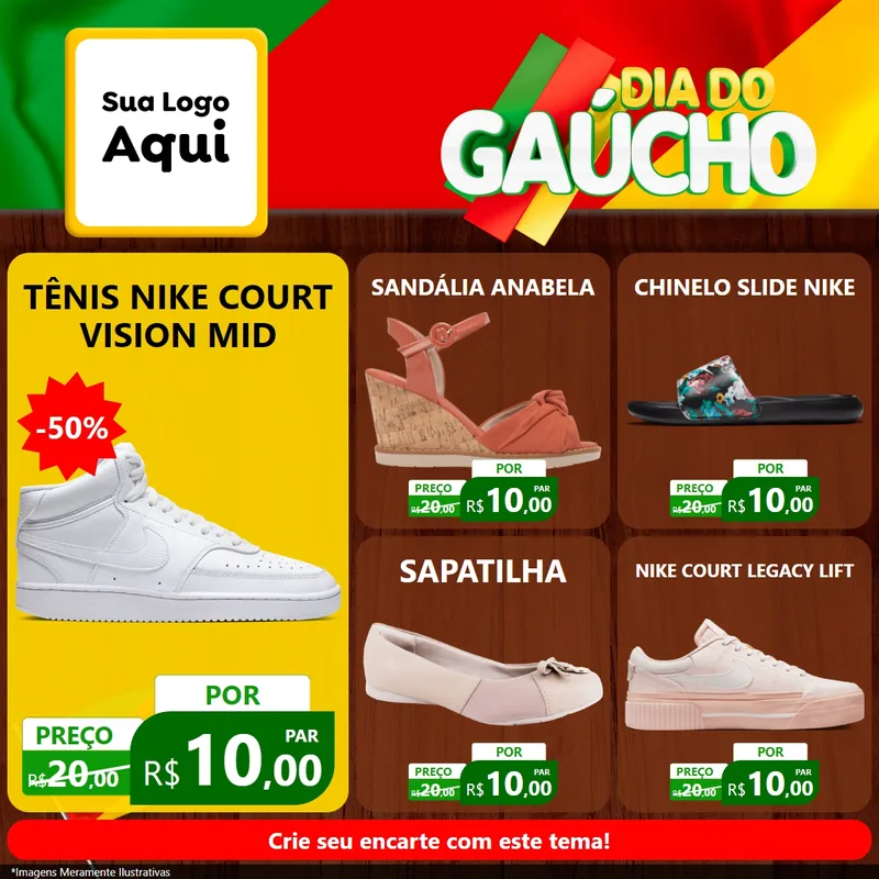 Modelo de Rede Social para Feed Facebook com o tema Dia do Gaúcho para Calçados