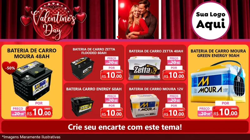 Modelo de TV para TV Horizontal com o tema Valentine's Day para Baterias Elétricas
