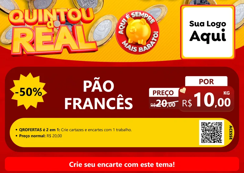 Modelo de Cartaz para Cartaz A4 Horizontal com o tema Quintou do Real para Padaria