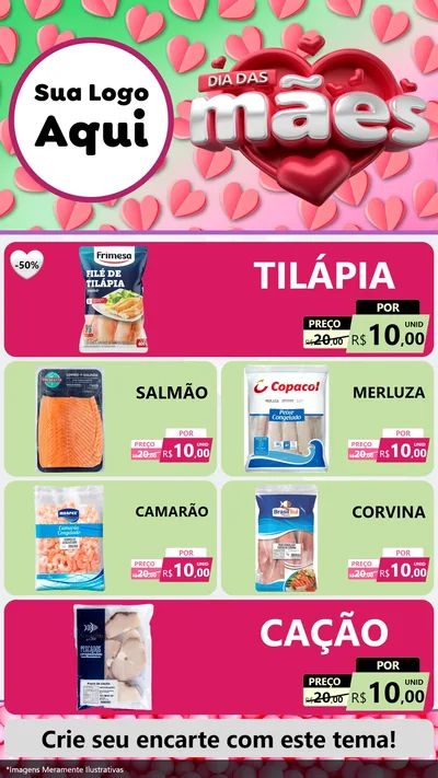 Modelo de TV para TV Vertical com o tema Dia das Mães para Peixaria