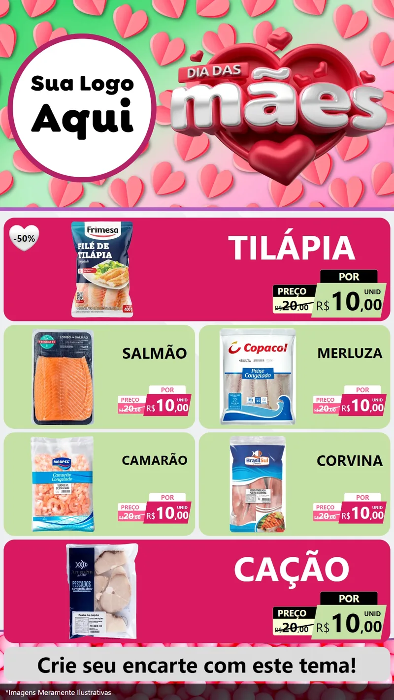 Modelo de TV para TV Vertical com o tema Dia das Mães para Peixaria