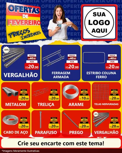 Modelo de Rede Social para Feed Instagram com o tema Ofertas de Fevereiro - Preços Incríveis para Ferragens