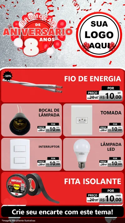 Modelo de TV para TV Vertical com o tema Promoção de Aniversário - 8 Anos para Materiais Elétricos