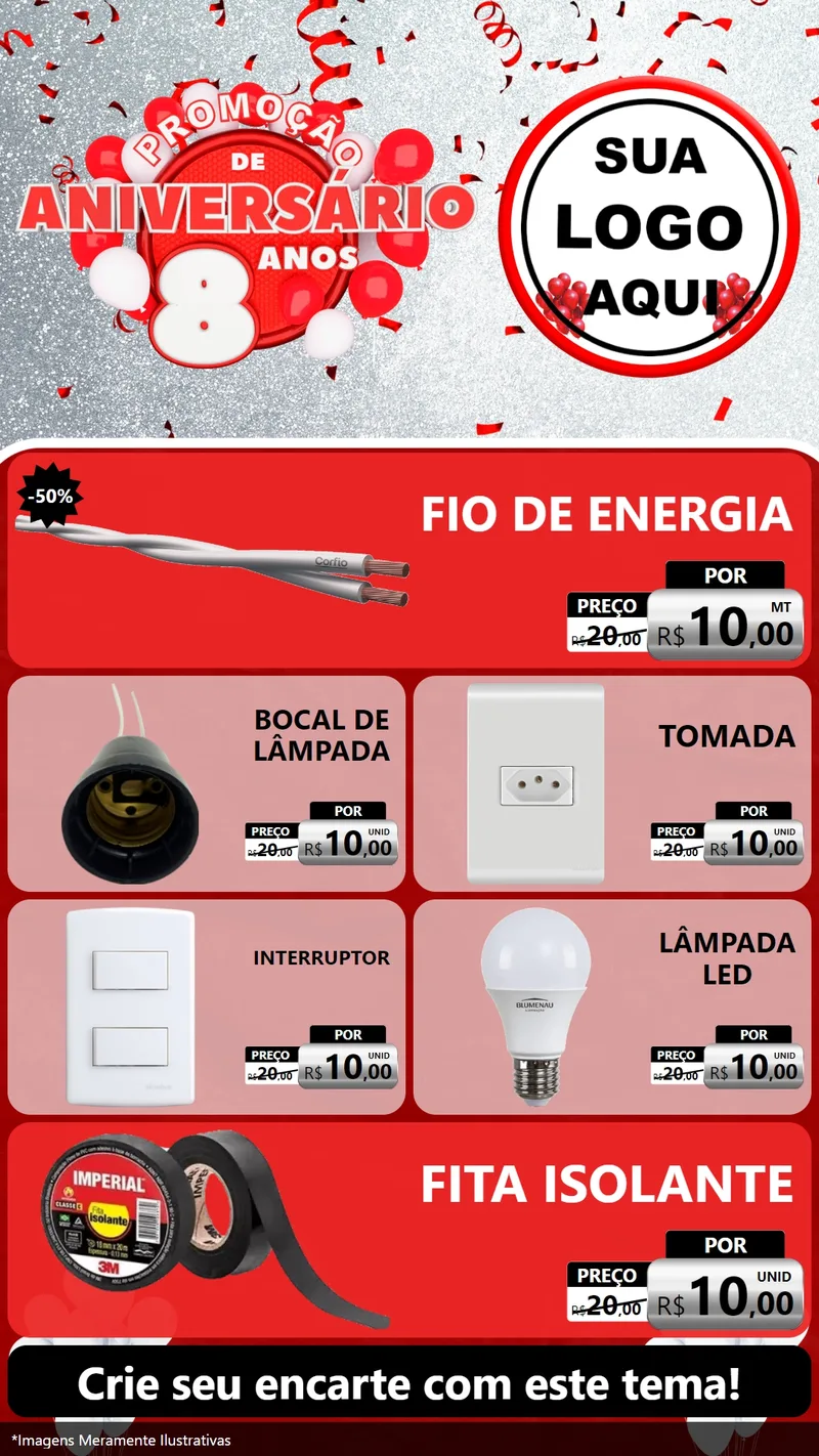 Modelo de TV para TV Vertical com o tema Promoção de Aniversário - 8 Anos para Materiais Elétricos
