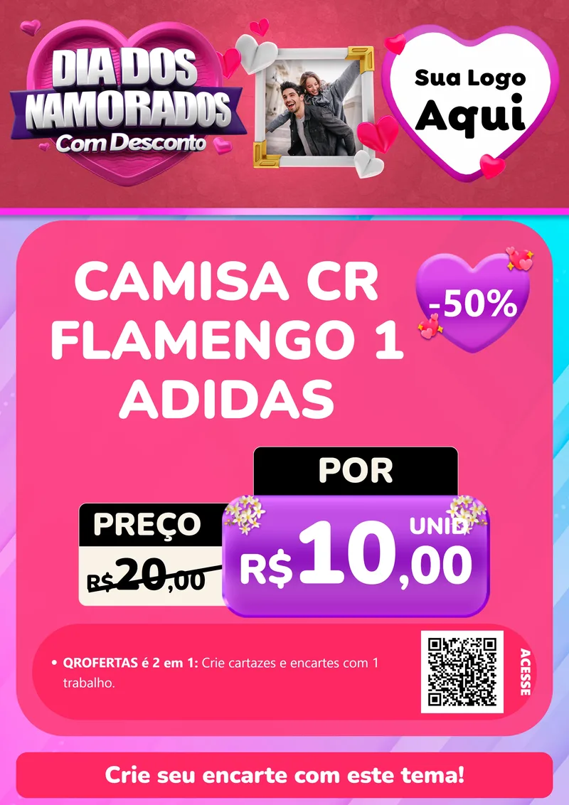 Modelo de Cartaz para Cartaz A4 Vertical com o tema Dia Dos Namorados Com Desconto para Roupas e acessórios