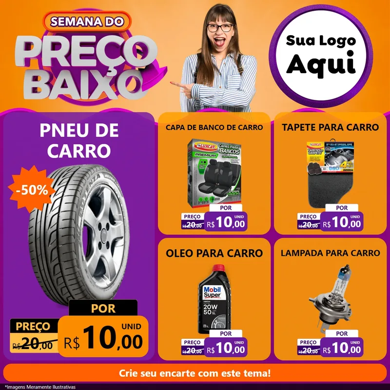 Modelo de Rede Social para Feed Facebook com o tema Semana do Preço Baixo para Auto peças