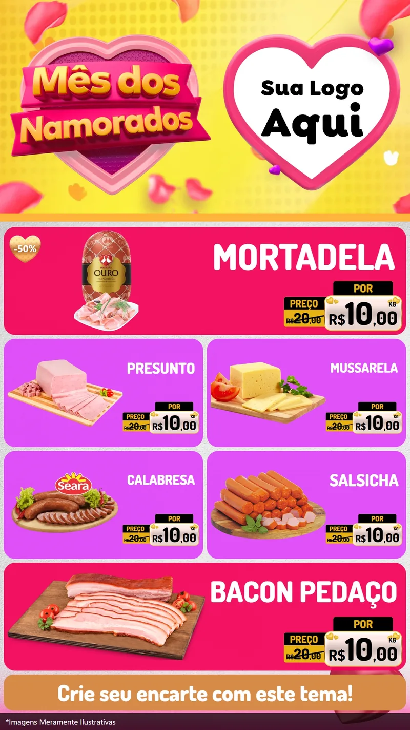 Modelo de TV para TV Vertical com o tema Mês dos Namorados para Frios e Laticínios