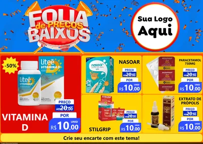 Modelo de Encarte para Encarte A4 Horizontal com o tema Folia de Preços Baixos para Farmácia