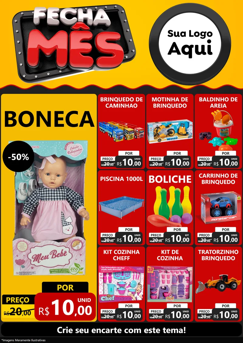 Modelo de Encarte para Encarte A4 Vertical com o tema Fecha Mês para Brinquedos