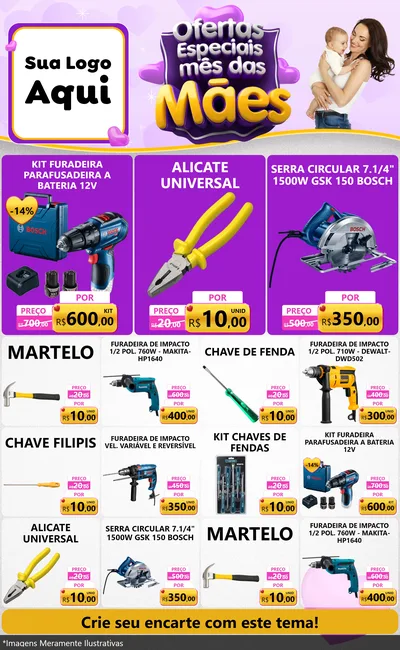 Modelo de Encarte para Encarte Grande com o tema Ofertas Especiais - Mês das Mães para Maquinas e Ferramentas