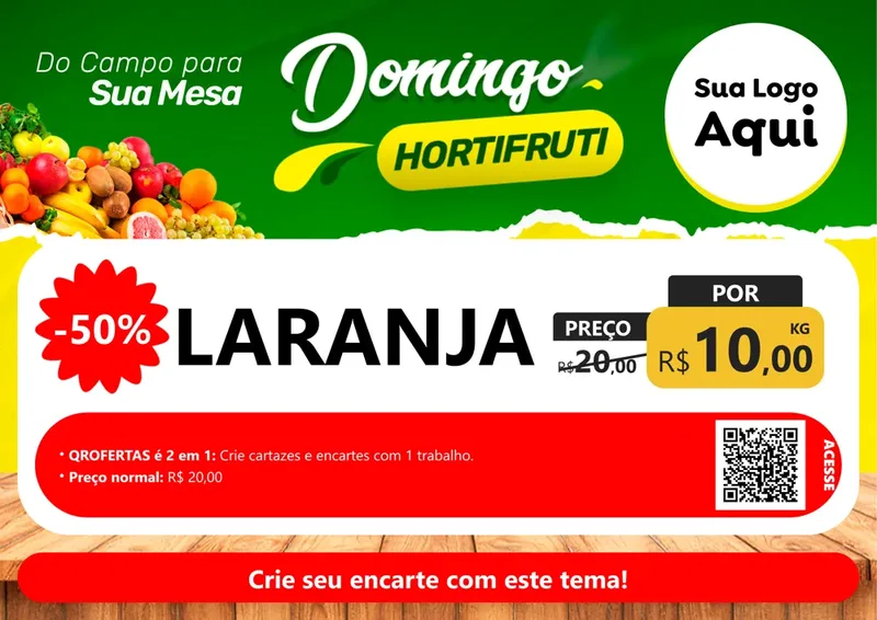Modelo de Cartaz para Cartaz A4 Horizontal com o tema Domingo hortifruti para Hortifrúti