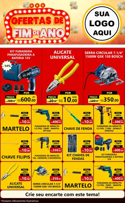 Modelo de Encarte para Encarte Grande com o tema Ofertas de Fim de Ano para Maquinas e Ferramentas